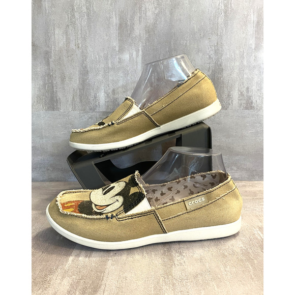 Crocs Shoes Womens Size 10 Tan Mickey Mouse Disney Slip On Canvas Loafers - Picture 4 of 12